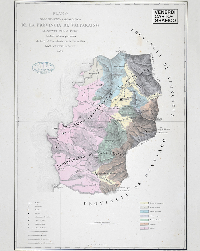 Venerdì Cartografico –  Plano topografico i jeologico de la provincia de Valparaiso, Parigi, 1859