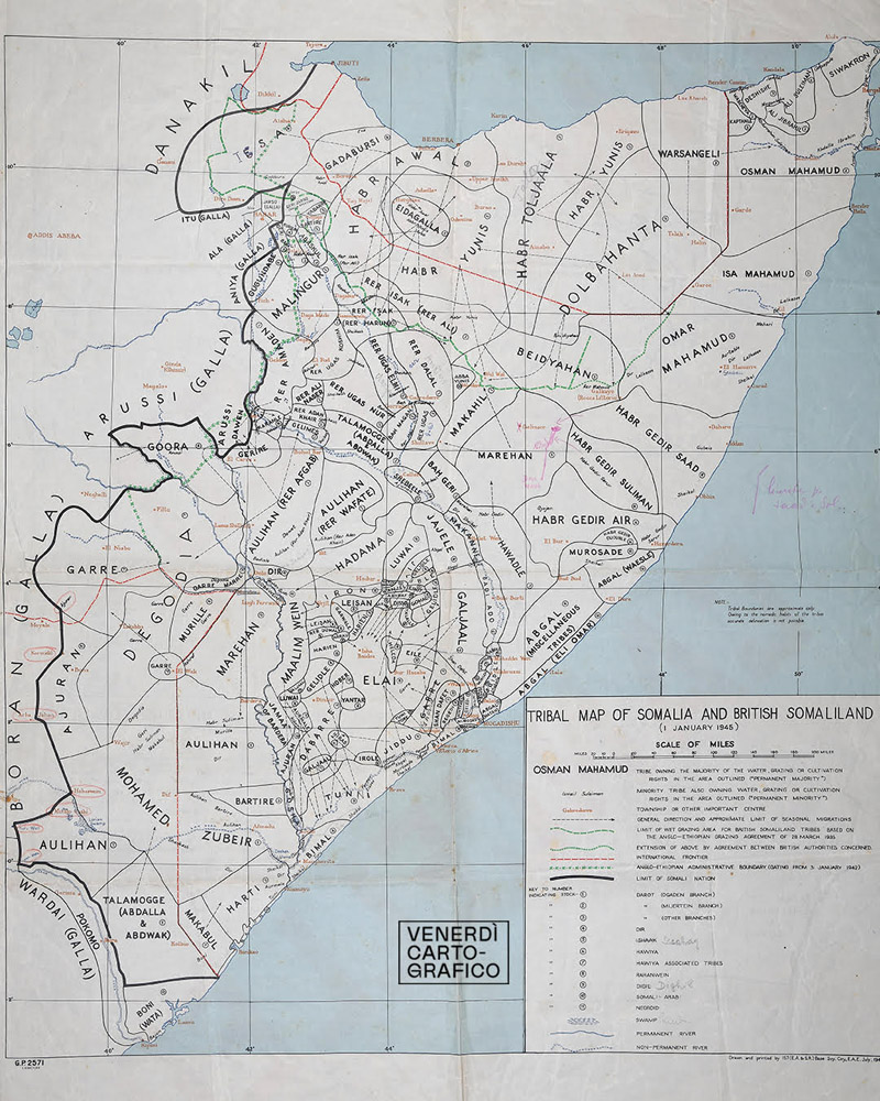 Venerdì Cartografico –  “Tribal map of Somalia and british somaliland, 1945”