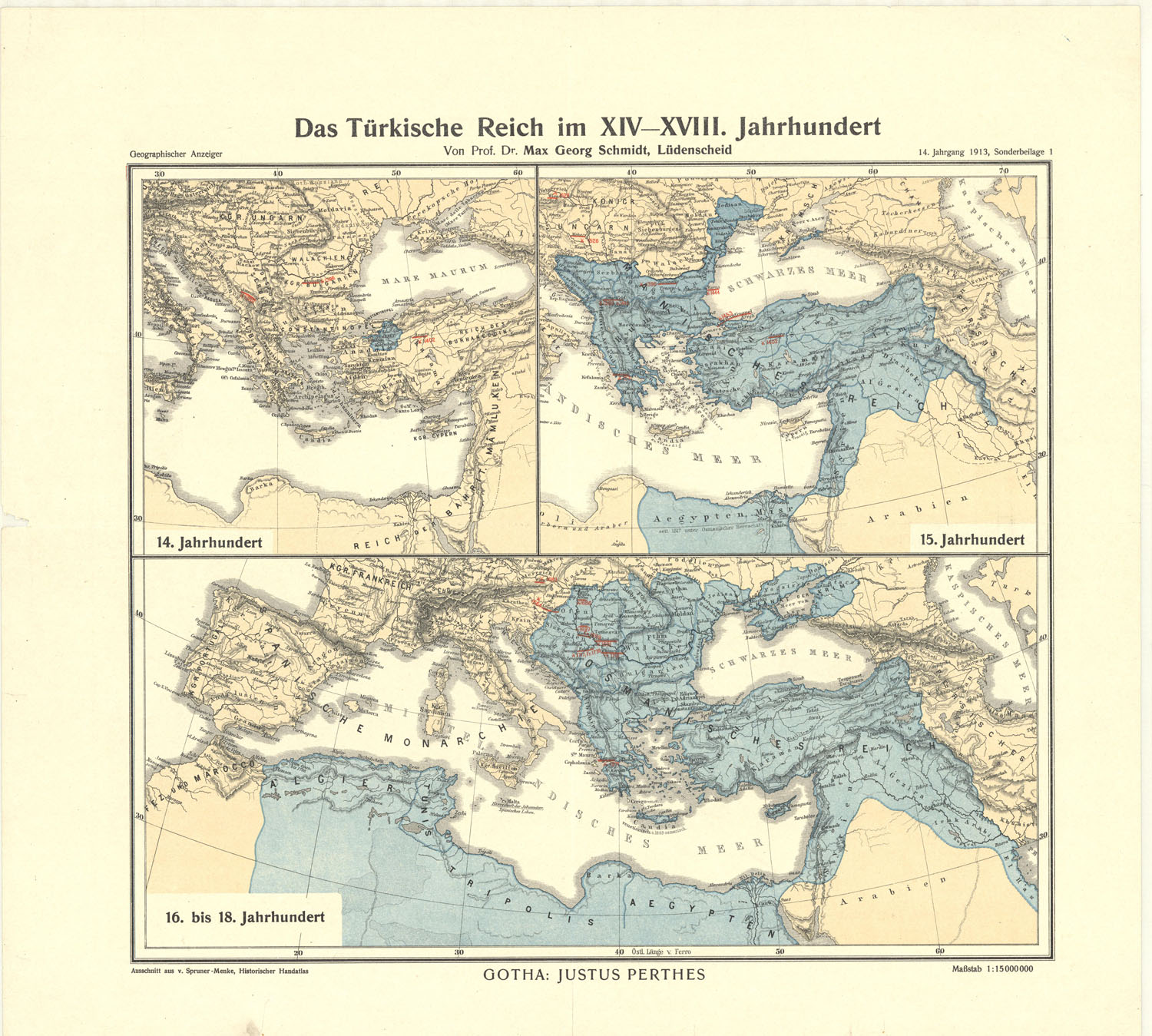 Venerdì Cartografico – M. G. Schmidt, Das Turkische Reich im XIV-XVIII. Jahrhundert, Justus Perthes, Gotha, 1913
