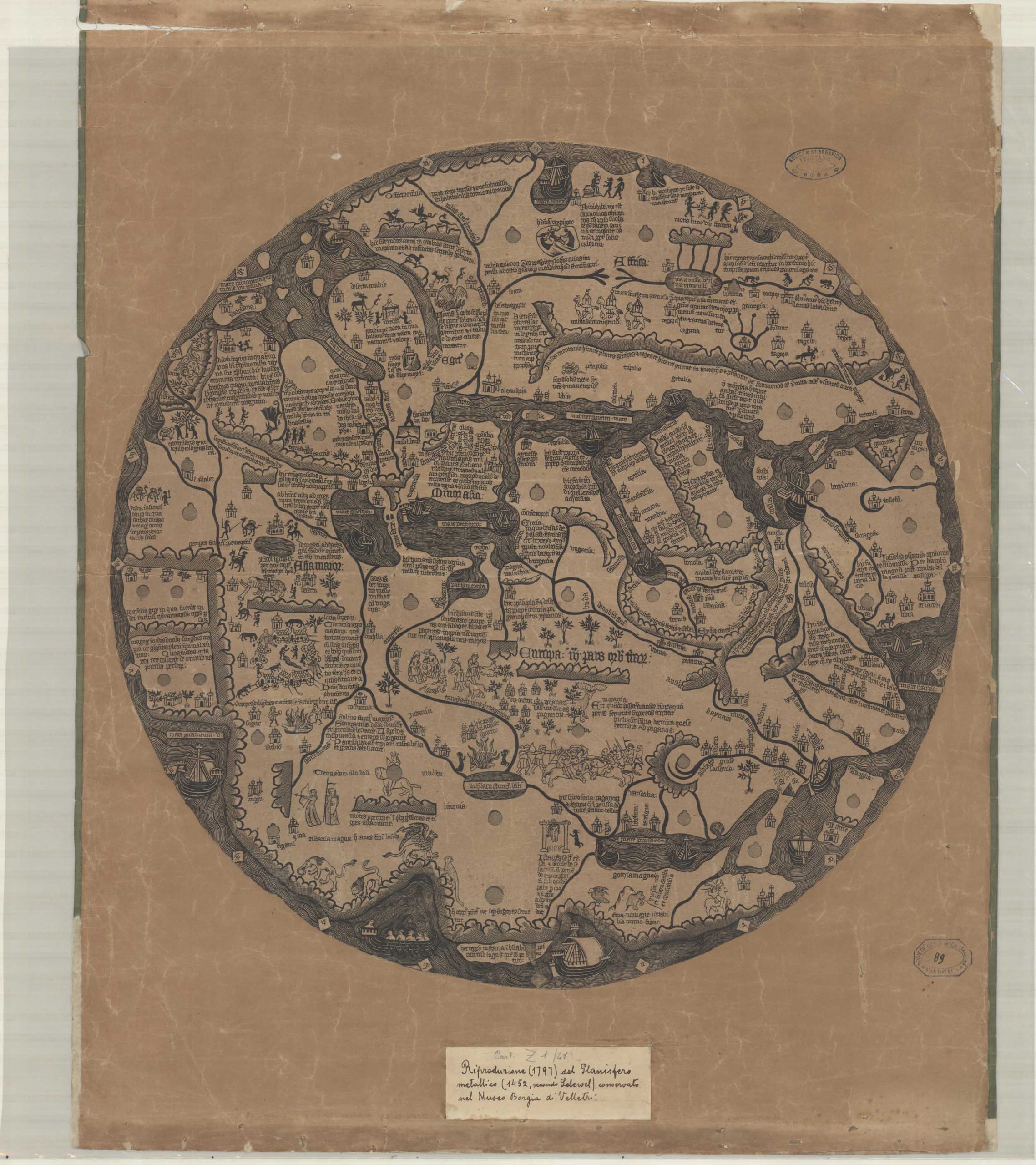 Riproduzione (1797) del Planisfero metallico conservato nel museo Borgia di Velletri