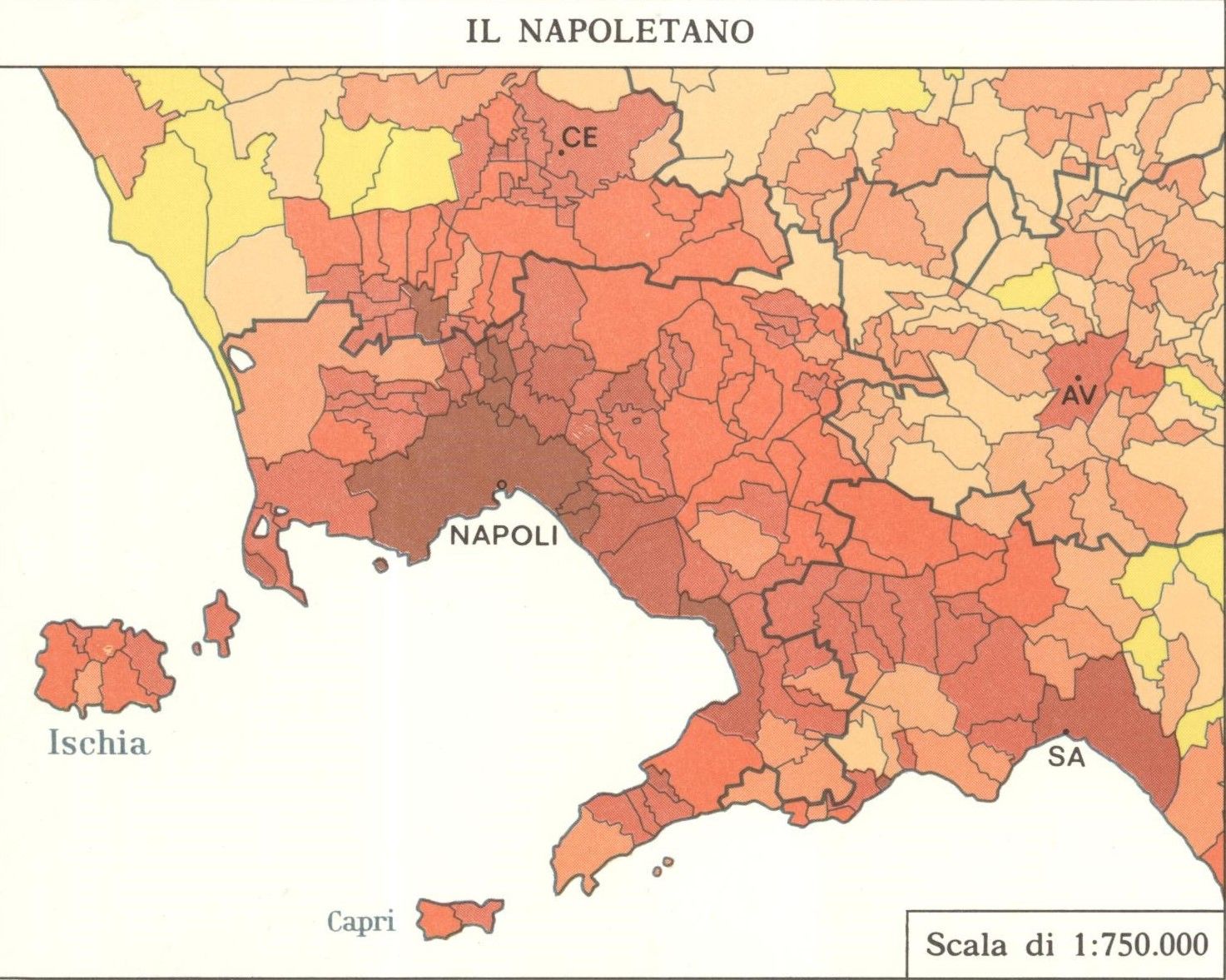 La densità di popolazione dell’Italia nel 1971